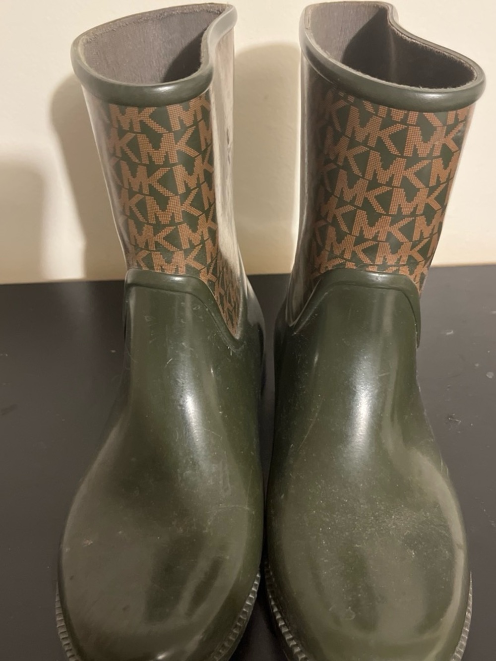 Michael Kors Kids Olive Green & Brown MK Logo Rain Boots